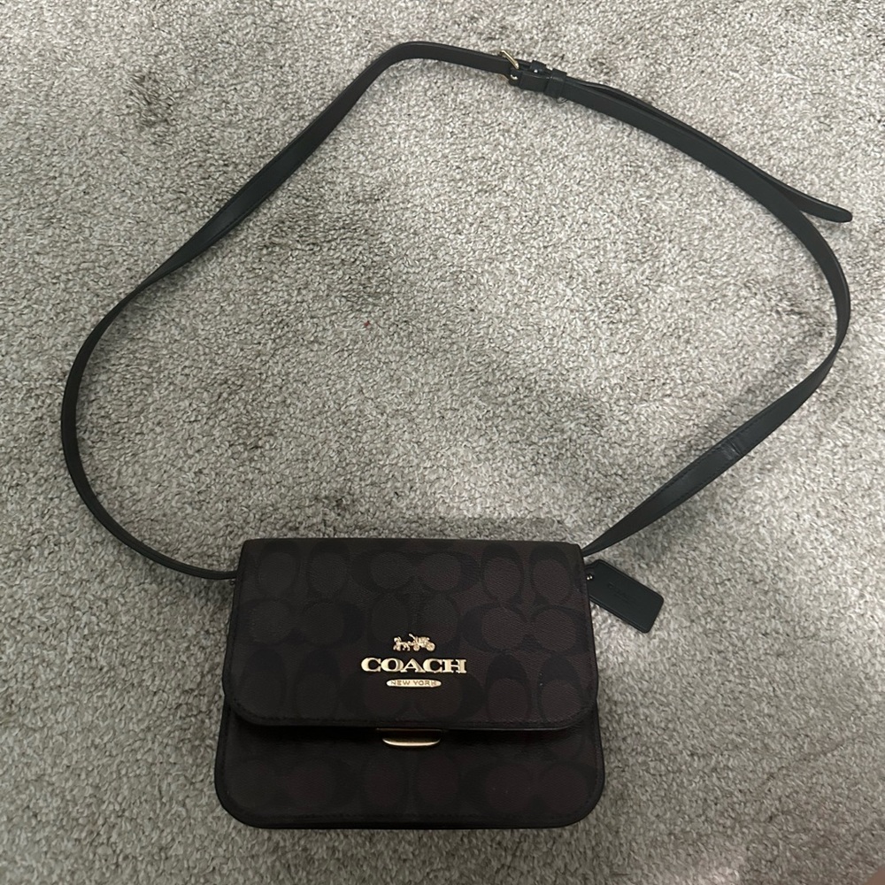 Coach Dark Brown Crossbody Bag with Black Strap